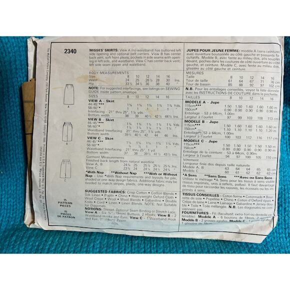 McCalls 2340 straight skirt sewing pattern sz 10 - Picture 3 of 5